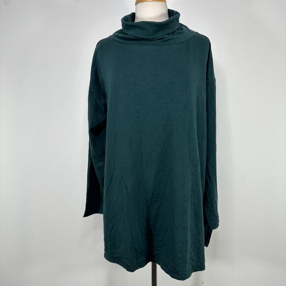 Eileen Fisher Medium Top Long Sleeve Green Tencel Lyocell Organic Cotton - Picture 1 of 10